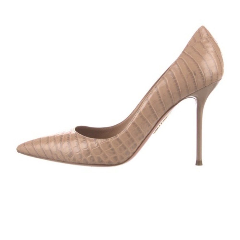 Aquazzura Purist Pump Beige Croc Animal Print Size 37